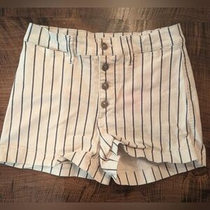 Rewash High Waist Striped Shorts - Cream and Navy